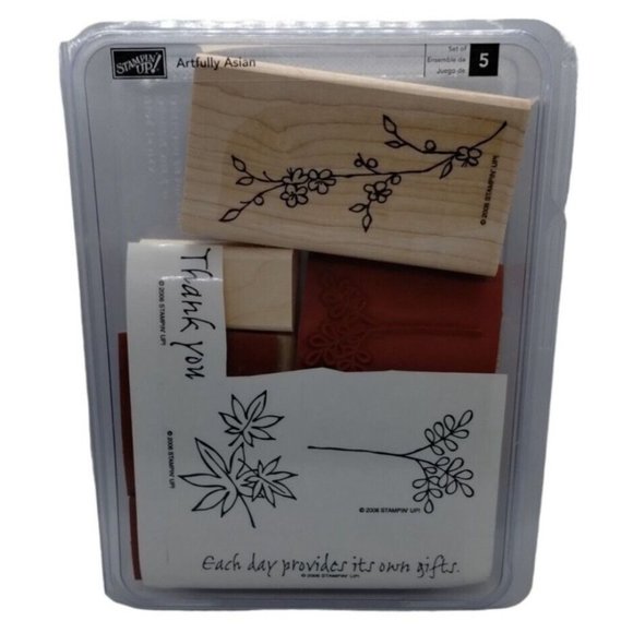 Stampin Up Artfully Asian 5 Piece Rubber Stamp Kit Mounted 2006 Cherry Blossoms - Picture 1 of 4